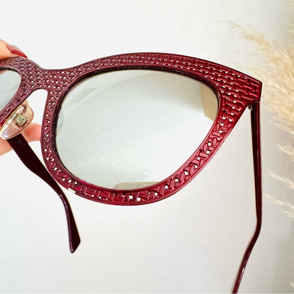 MARC JACOBS Red Burgundy Woven Metal Mirror Lens $250 Sunglasses Black Case - Picture 6 of 16